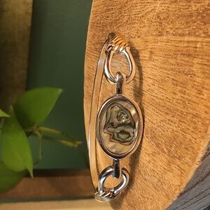 Vtg 70s Avon Abalone Gold and Silver  Hinged Bangle